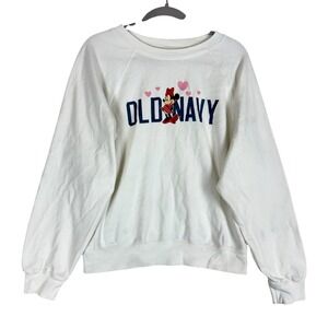 Old Navy X Disney Sweater Womens Medium White Minnie Mouse Graphic Crewneck